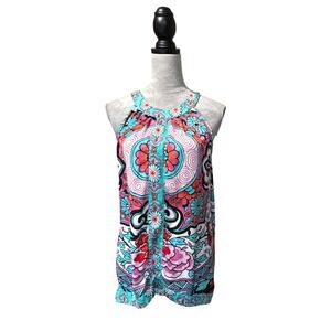 Nicole by Nicole Miller Halter Top Large Multi Color Floral Paisley High Low Hem